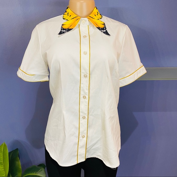 Butterfly Collar Button Down Blouse Shirt - Picture 2 of 8